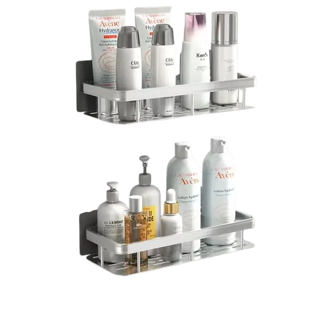 Bathroom Shelf Silver-2pieces VibeSpace