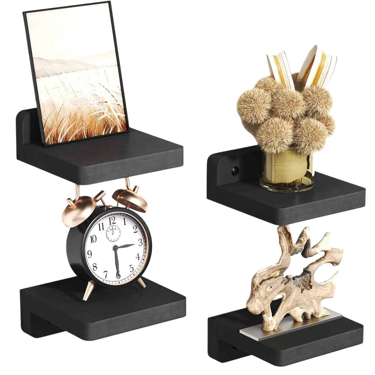 Set of 4 Floating Shelves Black VibeSpace